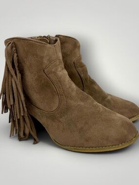 Fringe Ankle Boots Women’s Size 7 Brown Faux Suede Western Boho Festival Booties